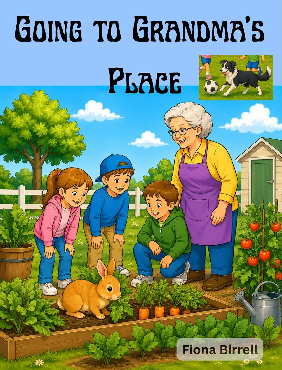 Cover of the picture book Going to Grandma's Place by Fiona Birrell, showing children feeding a lamb with their grandmother