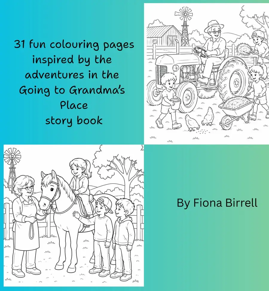 Back cover of Going to Grandma's Place: A Colouring Adventure