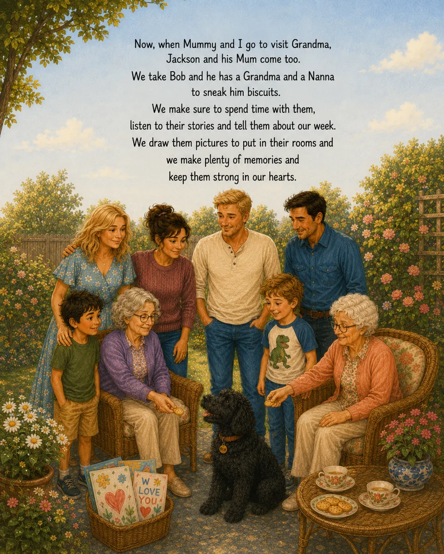 The whole family together with both grandmas in Missing Grandpa