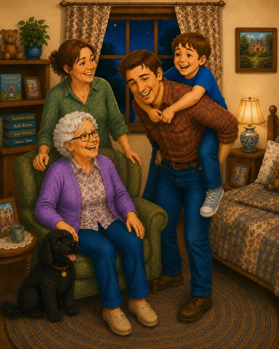 The whole family together in Mummy Misses Grandma