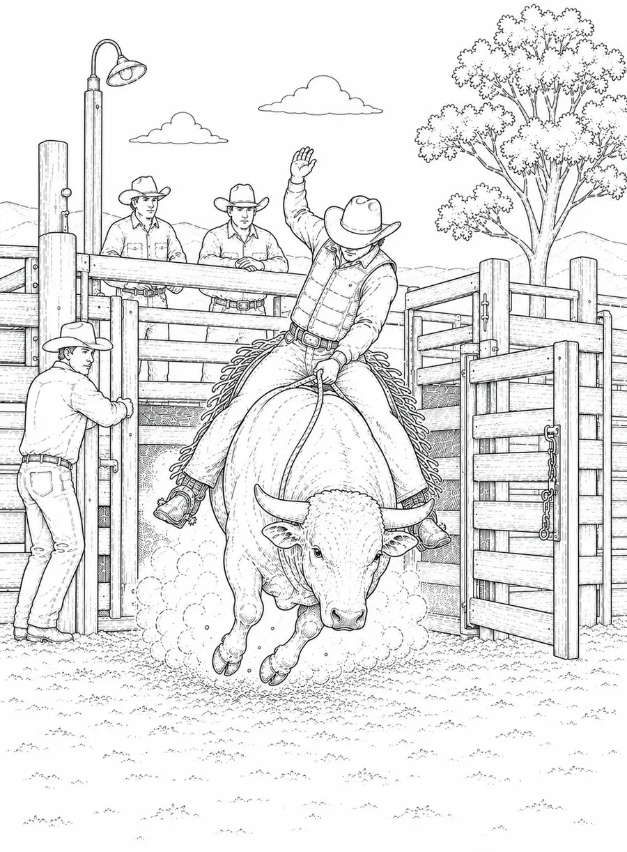 A rodeo colouring page from The Australian Outback Colouring Book