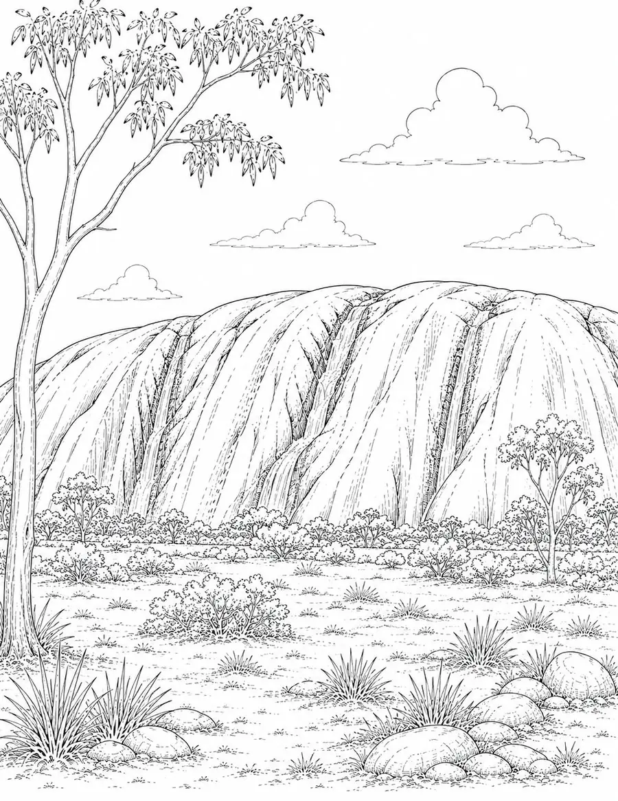 An Uluru colouring page from Australian Views: A Colouring Adventure
