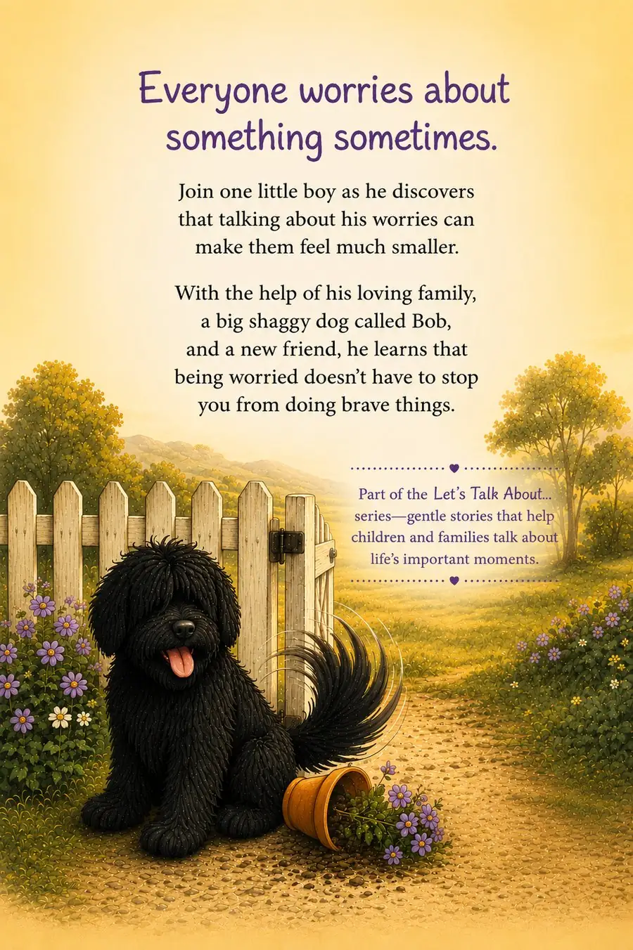 Back cover of That Doesn't Worry Me Anymore, featuring Bob the dog